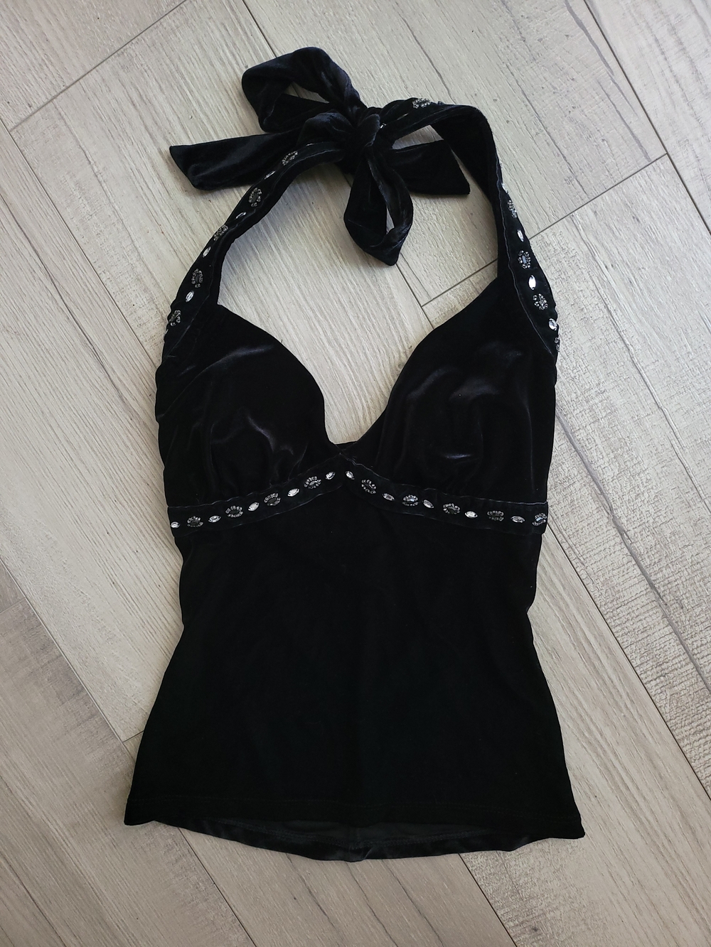 CDC Black Velvet Halter Camisole with Sequin Trim